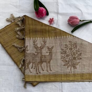 Metallic Gold - Jungle Themed Semi Linen Saree