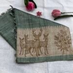 Teal Ocean - Jungle Themed Semi Linen Saree