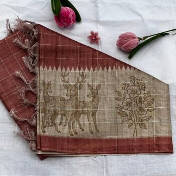 Rosewood Pink - Jungle Themed Semi Linen Saree