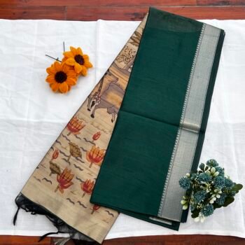 Heritage Elegance: Peacock Teal Tussar Semi Silk Saree with Pichwai Themed Pallu