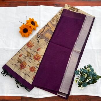 Heritage Elegance: Orchid Purple Tussar Semi Silk Saree with Pichwai Themed Pallu (Copy)