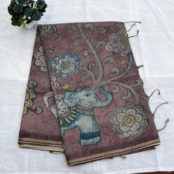 Dusty Pink - Soft Cotton Blend Saree with Kalamkari Inspired Prints