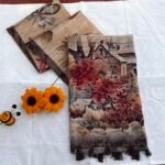 Earth Brown - Abstract Autumn Themed Soft Cotton Blend Saree