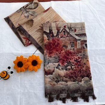 Earth Brown - Abstract Autumn Themed Soft Cotton Blend Saree