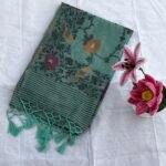 Sea Green - Soft Muga Cotton Botanical Weave Saree