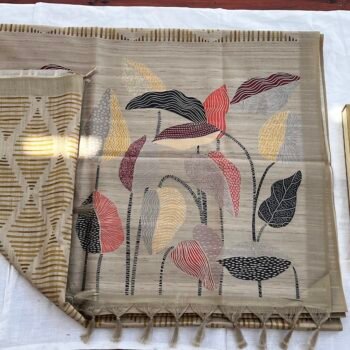 Butter Yellow - Diamond Digital Painted Tussar Semi Silk Saree with Botanical Theme Pallu