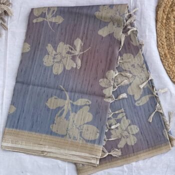Slate Blue Ombre Floral - Semi Tussar Silk Saree