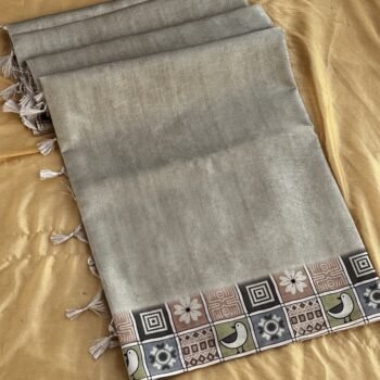 Silver Grey - Doodle Art Silk Blend Saree