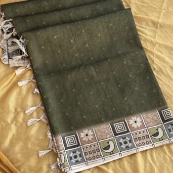 Olive Green - Doodle Art Silk Blend Saree