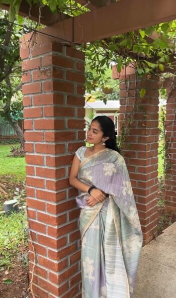 Green Purple Ombre Floral - Semi Tussar Silk Saree